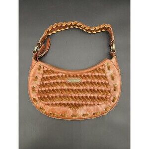 Isabella Fiore Brown Leather Woven Hobo Shoulder Handbag Purse